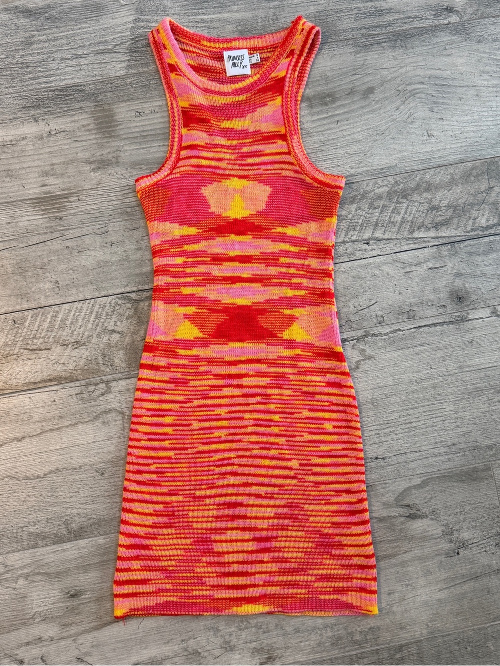 Princess Polly Western Boho knit Neon Pink and Orange Tank Mini Dress Sz 4